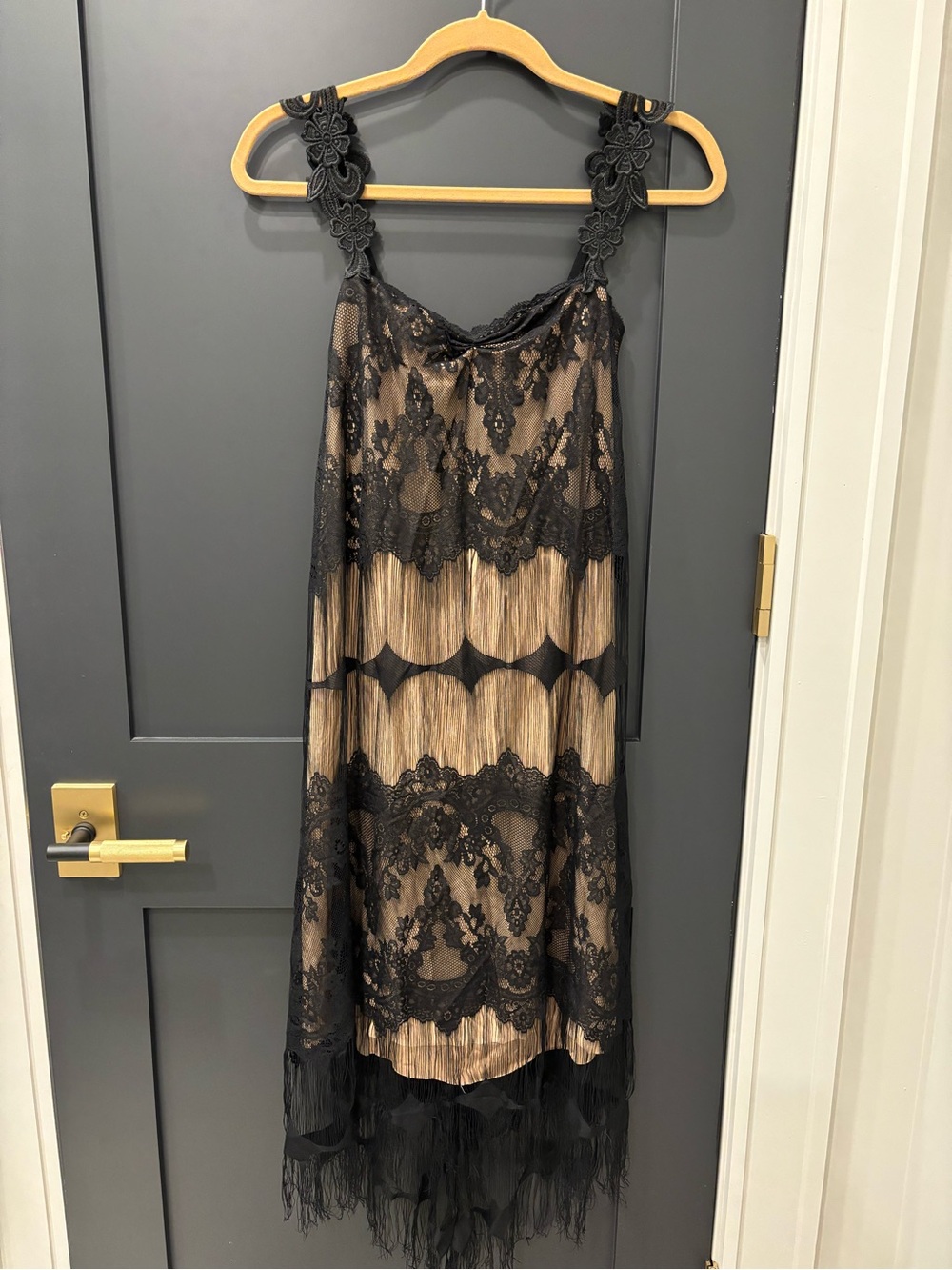 Raphael Brio Black Lace Overlay Slip Dress with Nude Lining